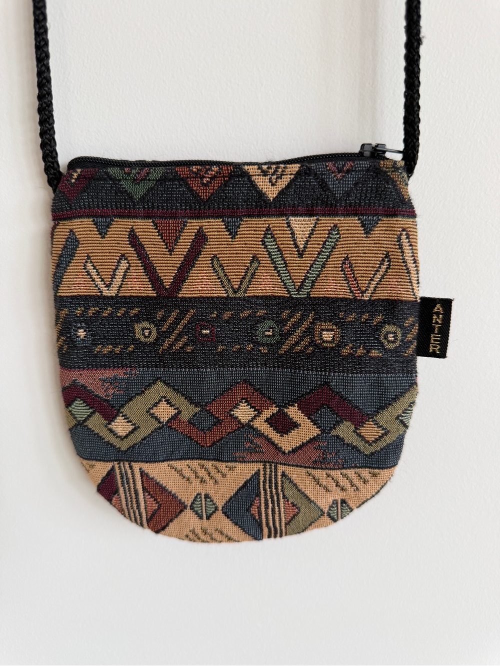 ANTER Loom Woven Mini Bag Cross Body Zip Top Tribal Geometric Boho Festival